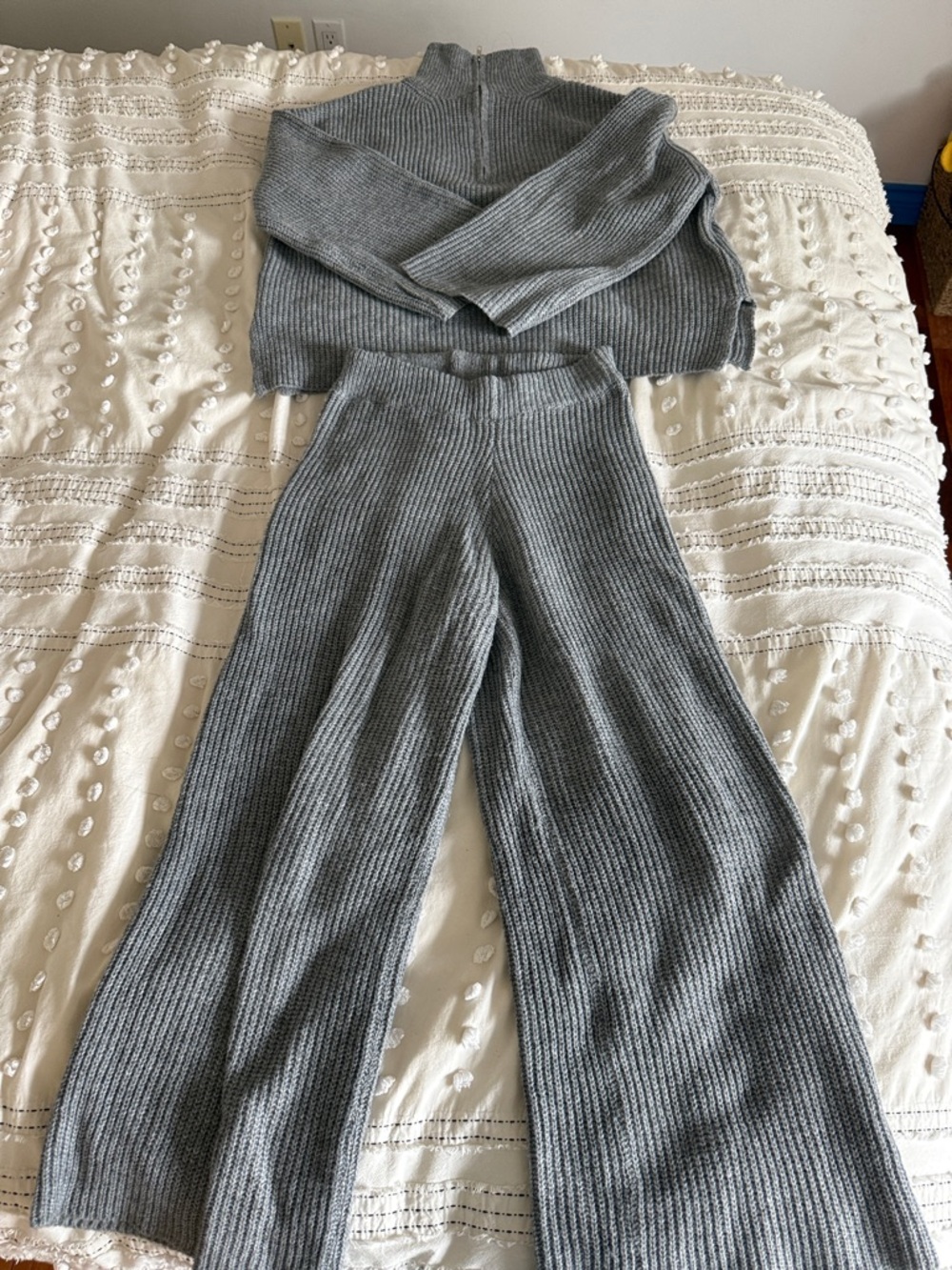 Cozy Ribbed Knit Set - Gray